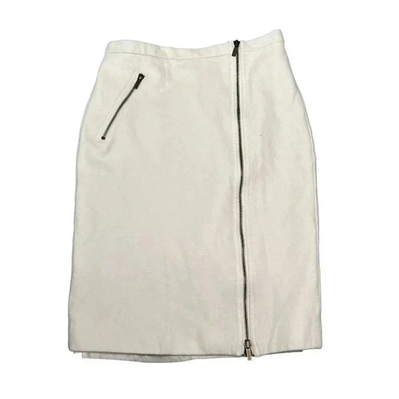 J Crew 4 Women 100% Wool Neutral Pencil Skirt Asymmetrical Zipper Pocket Career - Picture 1 of 15